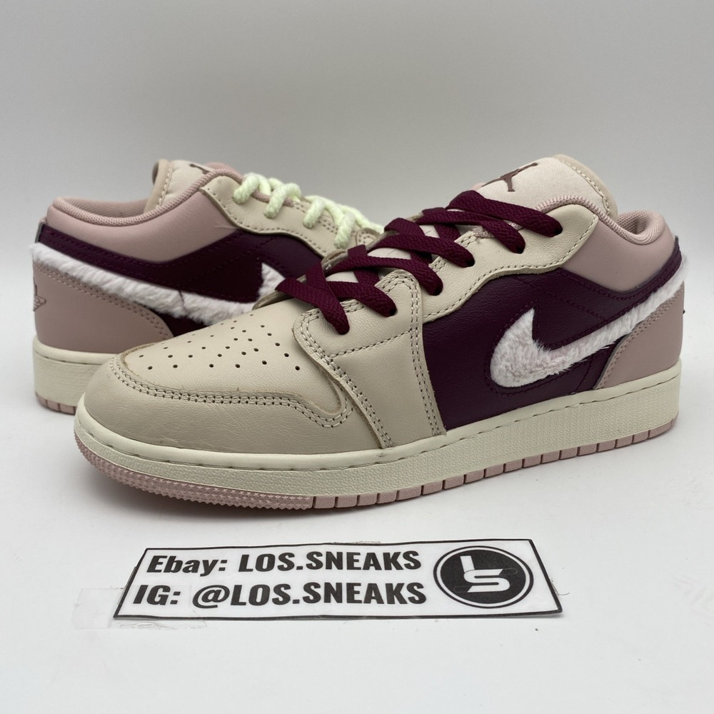 Size 6.5y-(GS) Nike Air Jordan 1 Low SE Legend Fur Swoosh Pink Foam (FZ3928-200)